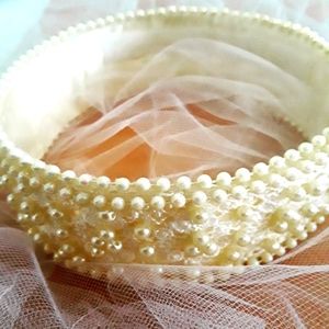 Wrapped plastic headband with pearls